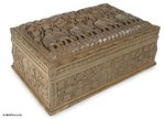 Walnut jewelry box, 'Elephant Trek' - Walnut jewelry box
