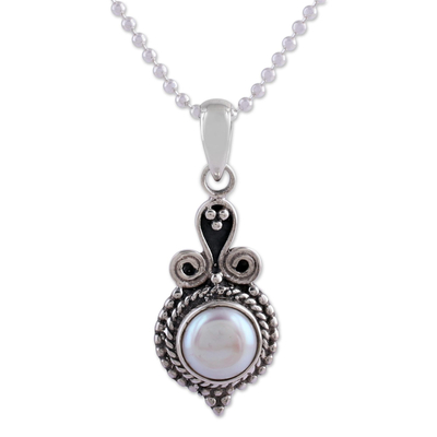 collar con colgante de perlas - Collar artesanal de plata esterlina con colgante de perla 