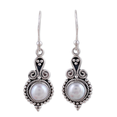 Pearl earrings, 'Clouds of Desire' - Pearl Earrings Sterling Silver Handmade Indian Jewellery