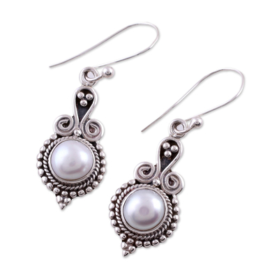 Pearl earrings, 'Clouds of Desire' - Pearl Earrings Sterling Silver Handmade Indian Jewelry