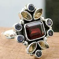 Garnet and citrine cocktail ring, 'Splendor' - Handcrafted Multi-Stone Cocktail Ring