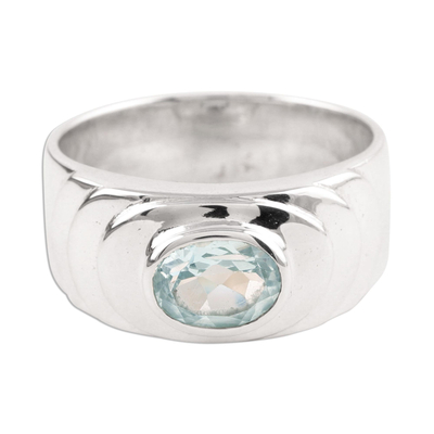 Blue topaz solitaire ring, 'Whirlpool' - Handcrafted Sterling Silver Single Stone Blue Topaz Ring