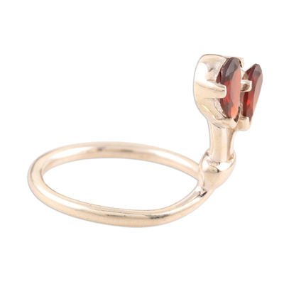 Garnet cocktail ring, 'You and Me' - India Sterling Silver and Garnet Ring Birthstone Jewelry