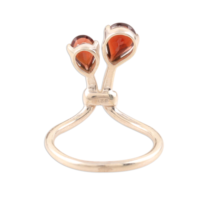 Garnet cocktail ring, 'You and Me' - India Sterling Silver and Garnet Ring Birthstone Jewelry