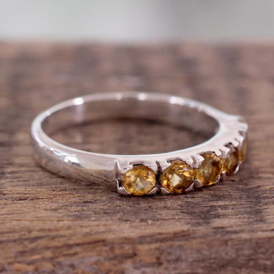 Citrine cocktail ring, 'Forever Sunshine' - Fair Trade Jewelry India Sterling Silver and Citrine Ring