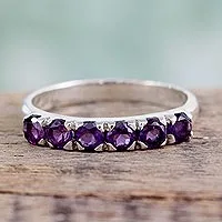 Amethyst band ring, 'Forever Violet' - Hand Made Jewelry Sterling Silver Amethyst Ring 