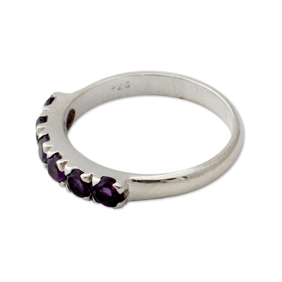Amethyst band ring, 'Forever Violet' - Hand Made Jewelry Sterling Silver Amethyst Ring 