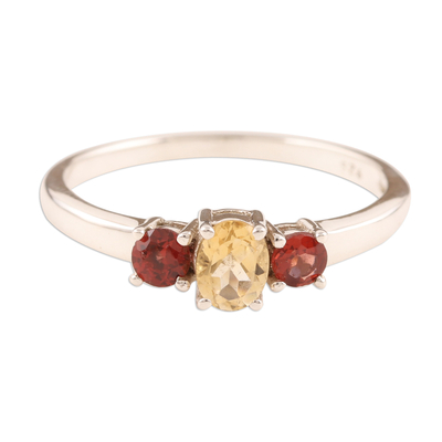 India Jewelry Citrine and Garnet Sterling Silver Ring
