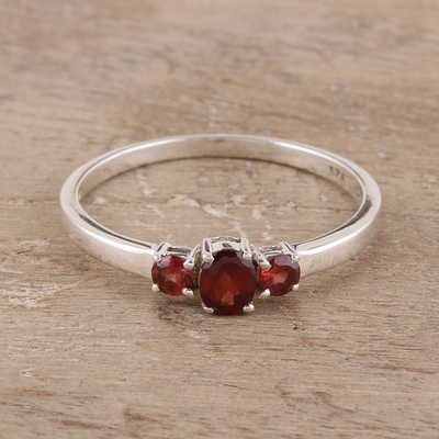 Garnet 3 stone ring, Passions Glow