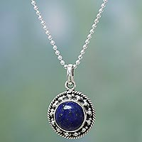 Lapis lazuli choker, 'Lavish Moon' - Artisan Handmade Lapis Lazuli Sterling Silver Necklace