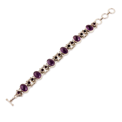 Amethyst link bracelet, 'Royal Purple' - Amethyst Bracelet Handcrafted in Sterling Silver Jewellery