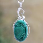 Malachite choker, 'Verdant India' - Sterling Silver Choker Malachite Necklace