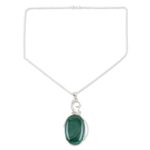 Malachite choker, 'Verdant India' - Sterling Silver Choker Malachite Necklace