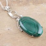 Malachite choker, 'Verdant India' - Sterling Silver Choker Malachite Necklace