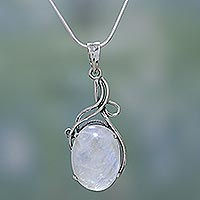 Rainbow moonstone necklace, 'Flirt' - Sterling Silver and Rainbow Moonstone Necklace