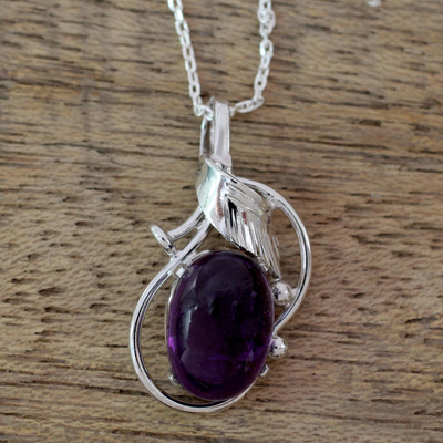 Amethyst pendant necklace, 'Wild Orchid' - Handcrafted Sterling Silver Amethyst Pendant Necklace