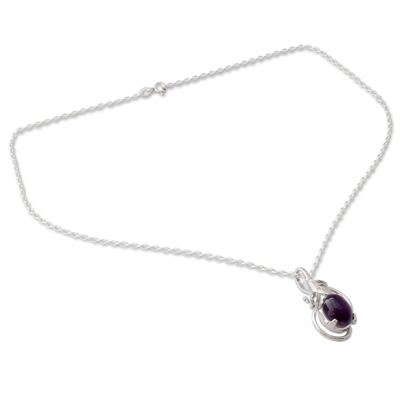 Amethyst pendant necklace, 'Wild Orchid' - Handcrafted Sterling Silver Amethyst Pendant Necklace