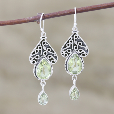 Sterling silver dangle earrings, 'Queen of Jaipur' - Fair Trade jewellery Sterling Silver and Quartz Earrings