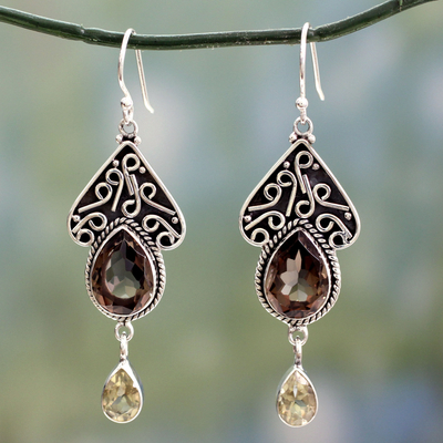 Smoky quartz dangle earrings, 'Queen of Jaipur' - Smoky Quartz on Sterling Silver Artisan Crafted Earrings 