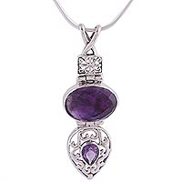 Amethyst pendant necklace, 'Wise Beauty' - India jewellery Sterling Silver and Amethyst Necklace