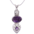 Amethyst pendant necklace, 'Wise Beauty' - India jewellery Sterling Silver and Amethyst Necklace thumbail