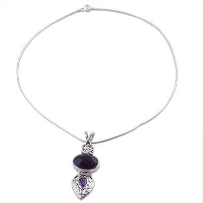 Amethyst pendant necklace, 'Wise Beauty' - India Jewelry Sterling Silver and Amethyst Necklace