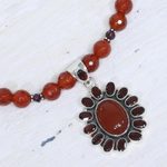 Garnet and carnelian pendant necklace, 'Passionate' - Garnet and Carnelian Necklace India Silver Jewelry