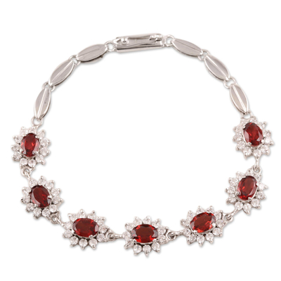 Garnet flower bracelet, 'Scarlet Blossoms' - Garnet flower bracelet
