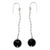 Onyx dangle earrings, 'Twirling Comets' - Onyx Globes on Rhodium Plated Sterling Silver Earrings