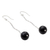 Onyx dangle earrings, 'Twirling Comets' - Onyx Globes on Rhodium Plated Sterling Silver Earrings