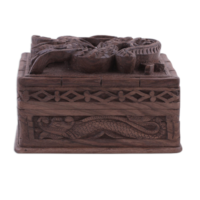 Walnut jewelry box, 'Brave Dragon' - Fair Trade Wood Jewelry Box from India