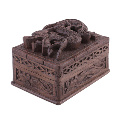 Walnut Jewellery box, 'Brave Dragon' - Fair Trade Wood Jewellery Box from India