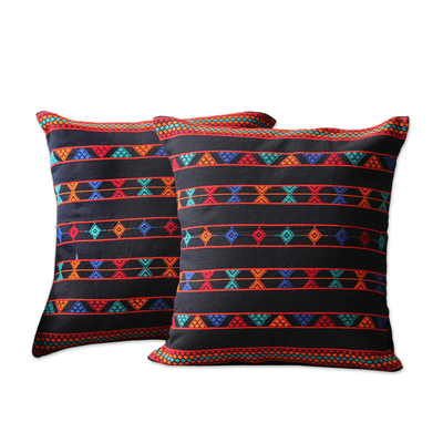Cotton cushion covers, 'Summer Jazz' (pair) - Artisan Crafted Cotton Patterned Cushion Covers (Pair)