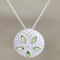Peridot pendant necklace, 'Chrysanthemum Star' - Peridot pendant necklace