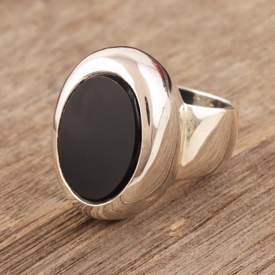 Onyx cocktail ring, 'Inspiration' - Black Onyx Set in Sterling Silver Ring from India Jewelry