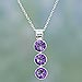 Amethyst pendant necklace, 'Lilac Trio' - Hand Made Amethyst and Sterling Silver Necklace from India