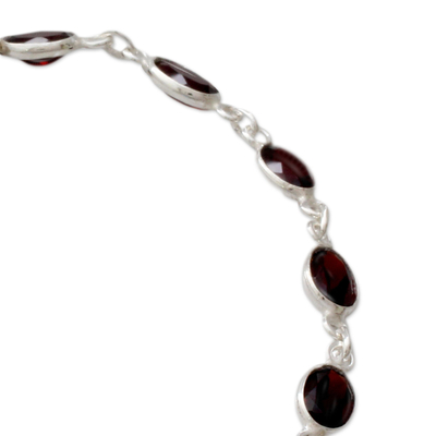 Garnet tennis bracelet, 'Romantic Red' - Garnet Tennis Bracelet Sterling Silver Handmade in India