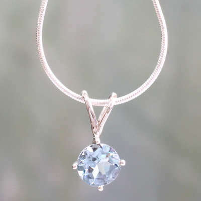 silver chain option set in 92.5 sterling silver Blue topaz pendant small delicate teardrop faceted