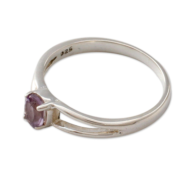 Amethyst solitaire ring, 'Lilac Solitaire' - Sterling Silver and Amethyst Ring