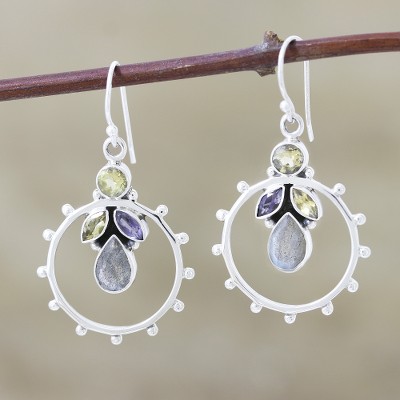 Citrine and iolite dangle earrings, 'Eternity' - Citrine and iolite dangle earrings