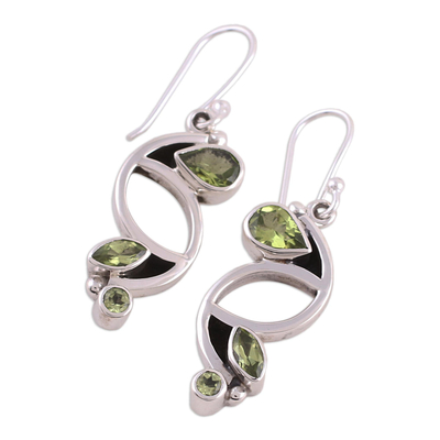 Peridot dangle earrings, 'Intricate Harmony' - Sterling Silver and Peridot Earrings Fair Trade Jewelry