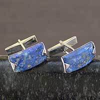 Lapis lazuli cufflinks, 'Blue Intensity' - Modern Sterling Silver Lapis Lazuli Cufflinks