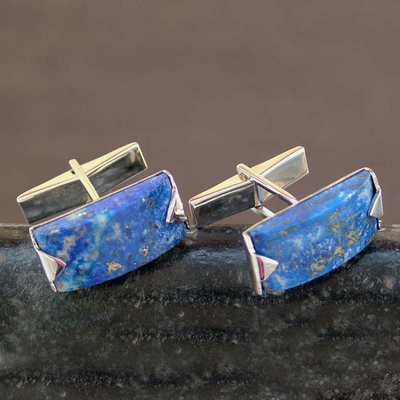 Lapis lazuli cufflinks, 'Blue Intensity' - Modern Sterling Silver Lapis Lazuli Cufflinks