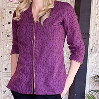 Cotton tunic, 'Amethyst Enchantment' - Purple Cotton Tunic Blouse from India 