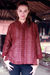 Cotton blouse, 'Ikat Stars' - Hand Made Women's Geometric Cotton Patterned Blouse Top thumbail
