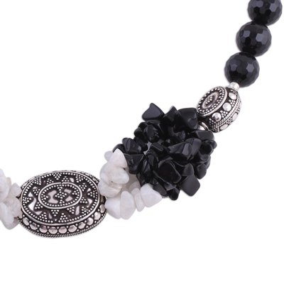 Onyx and moonstone strand necklace, 'Treasure' - Onyx and moonstone strand necklace