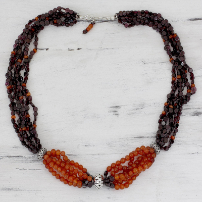Garnet and carnelian strand necklace, 'Romance Divine' - Garnet and carnelian strand necklace