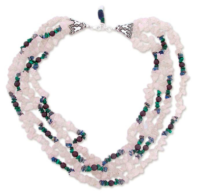 Rose quartz and lapis lazuli torsade necklace
