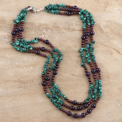 Malachite and amethyst strand necklace, 'Jacaranda Passions' - Malachite and amethyst strand necklace