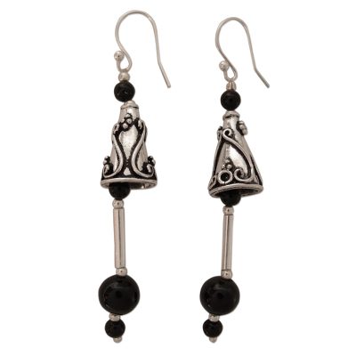 Sterling Silver and Onyx Dangle Earrings